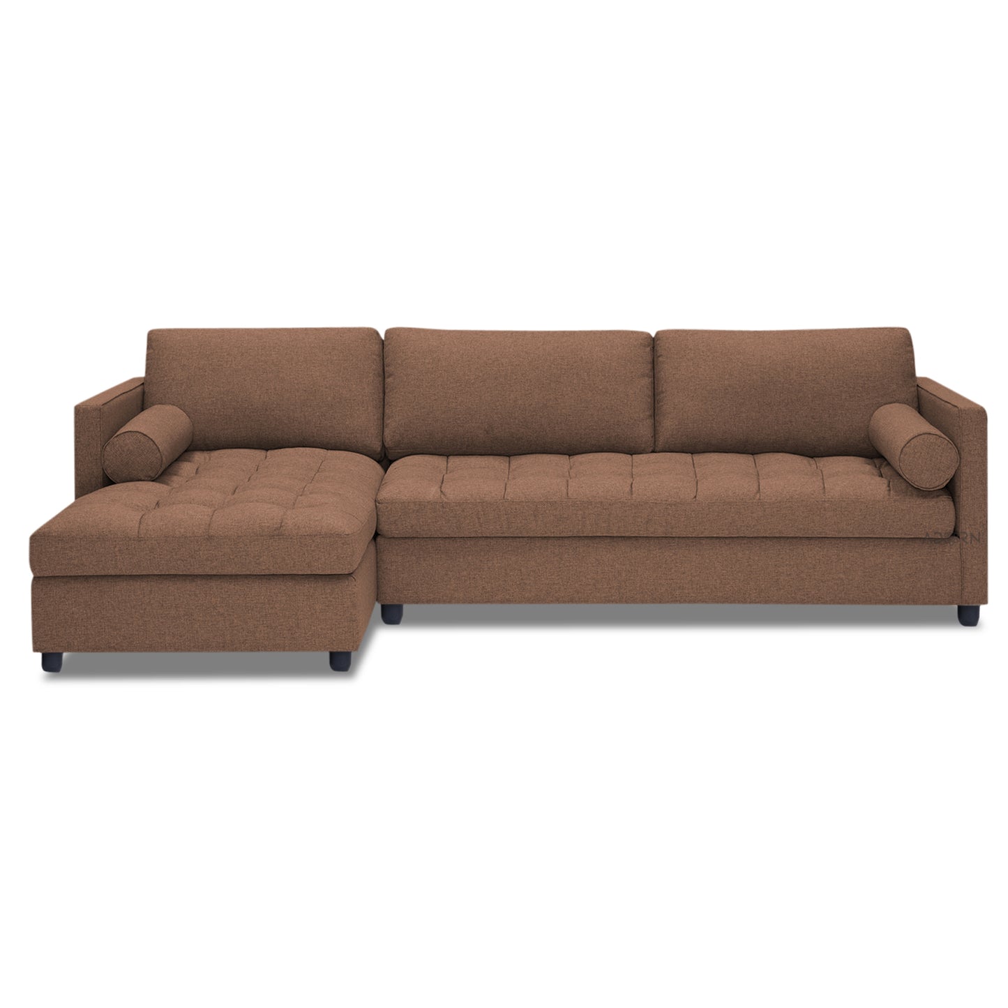 Adorn India Alexander L Shape 7 Seater Sofa Set with Ottoman Puffy LHS (Camel) (3 Year Warranty)