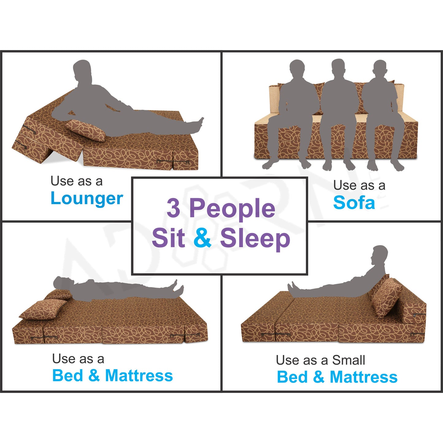 Adorn India Easy 3 Seater Sofa Cum Bed Poly Cotton (Brown & Beige) 5'X6' (1 Year Warranty)