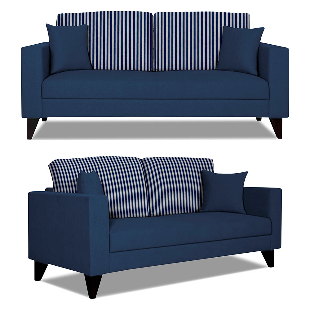 Adorn India Hector Stripes 3+2 5 Seater Sofa Set (Blue) Martin Plus (3 Year Warranty)