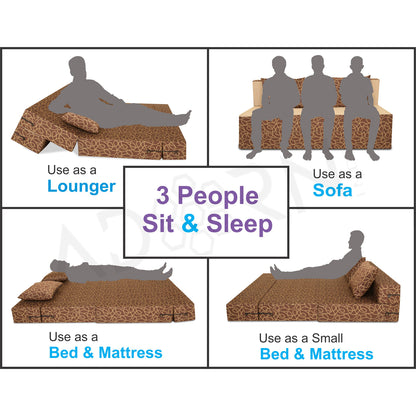 Adorn India Easy Three Seater Sofa Cum Bed Poly Cotton (Brown and Beige) (6 x 6)