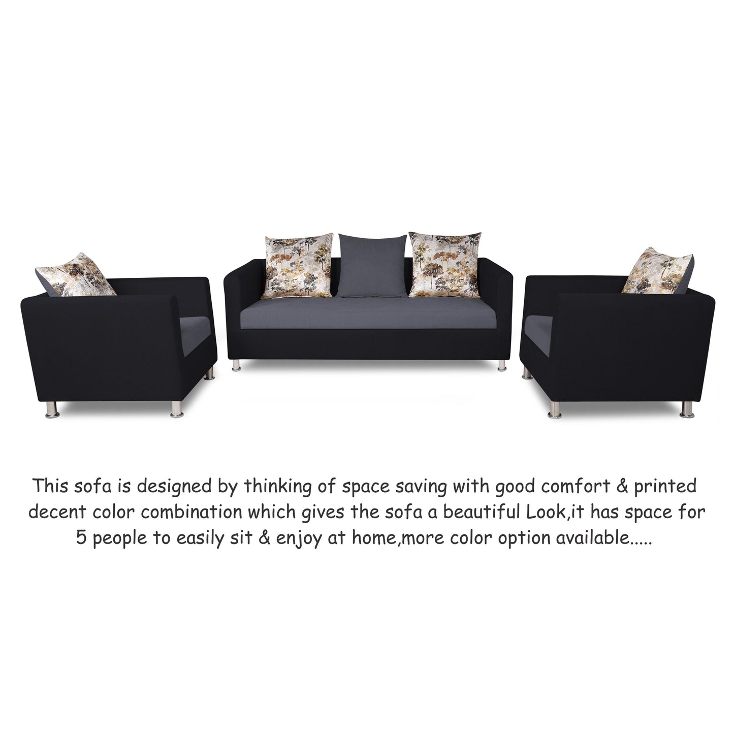 Adorn India Exclusive Two Tone Alita Compact 3-1-1 Sofa Set (Dark Grey & Black), Wood, Foam