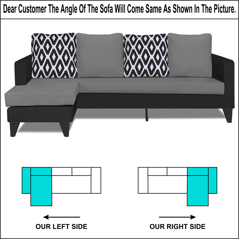 Adorn India Beetle Rhombus L Shape 5 Seater Sofa Set LHS (Grey & Black) (3 Year Warranty)