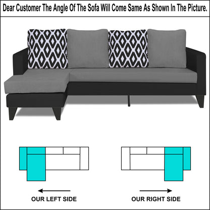 Adorn India Beetle Rhombus L Shape 5 Seater Sofa Set LHS (Grey & Black) (3 Year Warranty)