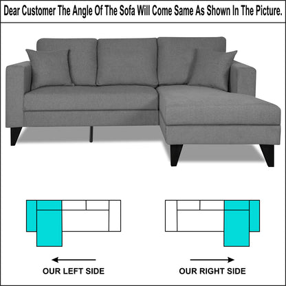 Adorn India Martin L Shape 4 Seater Sofa Set Plain (Right Hand Side) (Grey) (3 Year Warranty)