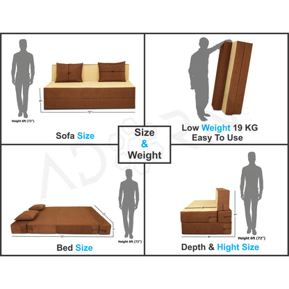 Adorn india Easy Three Seater Sofa Cum Bed(Brown & Beige) 6'x6'