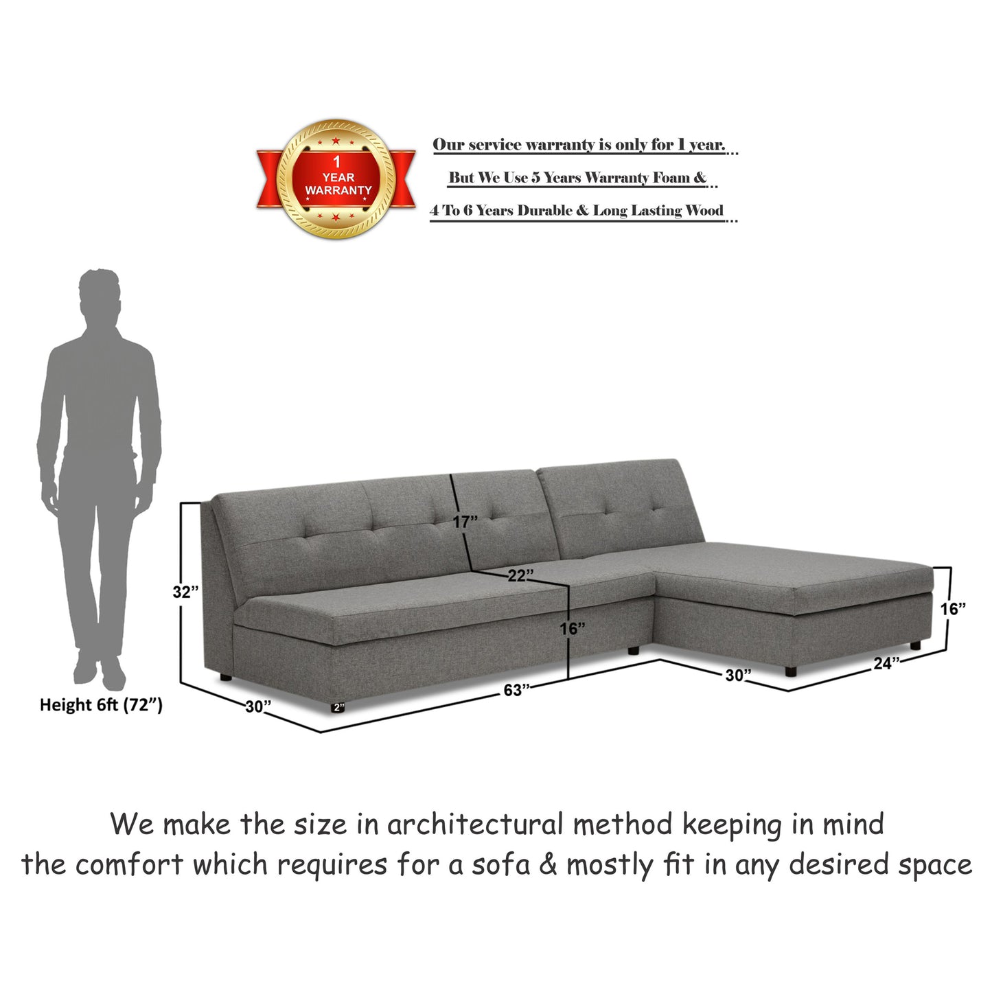 Adorn India Atlas Wood Modular Sofa Set (Light Grey) (3 Year Warranty)