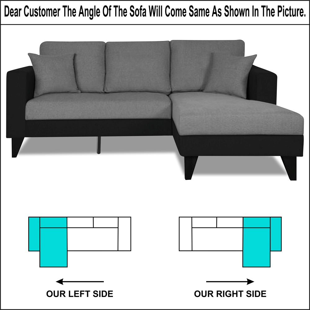 Adorn India Martin L Shape 4 Seater Sofa Set Two Tone (Right Hand Side) (Grey & Black) (3 Year Warranty)