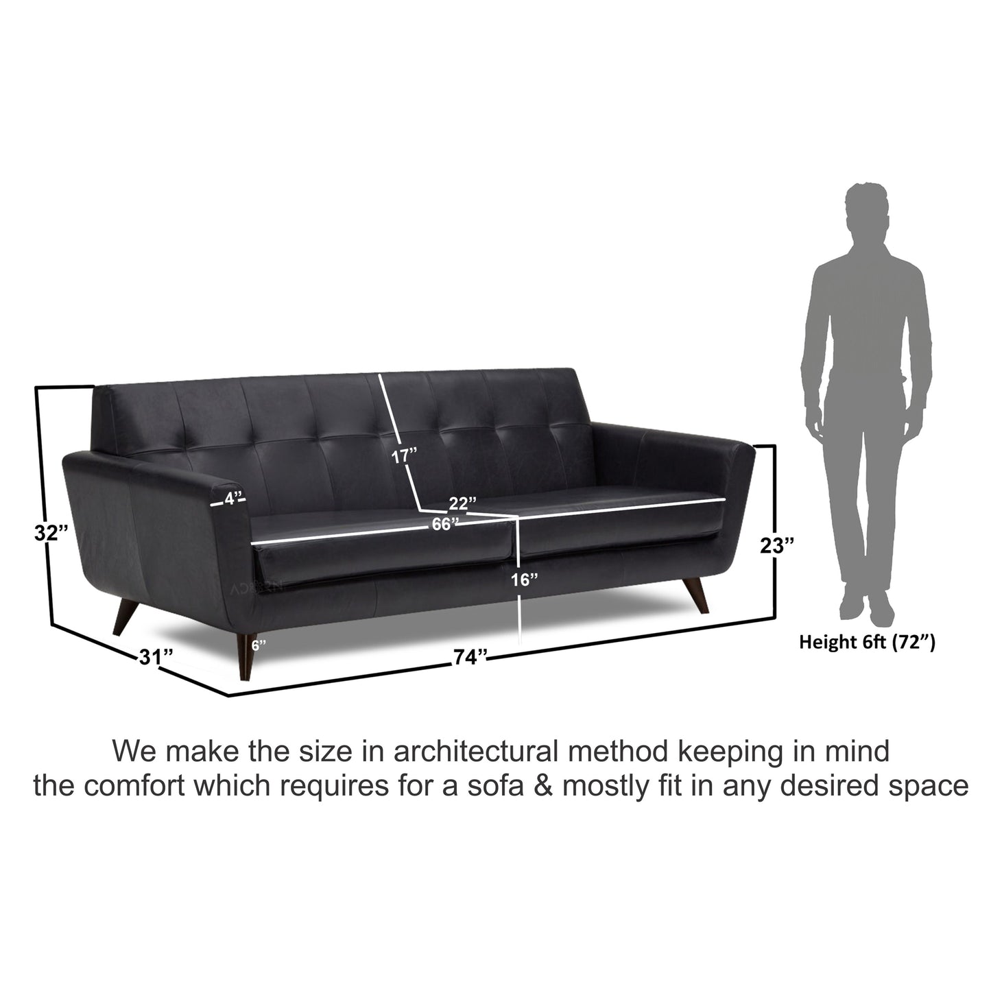 Adorn India Exclusive Alexus Leaterette Three Seater Sofa (Black)