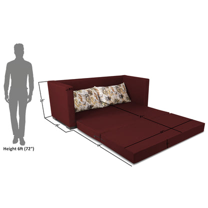 Adorn India Straight line 3 Seater Sofa Cum Bed (Maroon), Wood, Foam