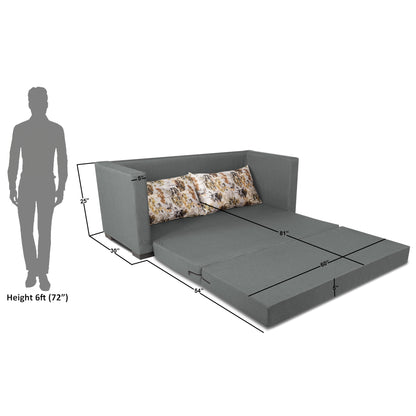 Adorn India Straight line 3 Seater Sofa Cum Bed (Light Grey), Wood, Foam