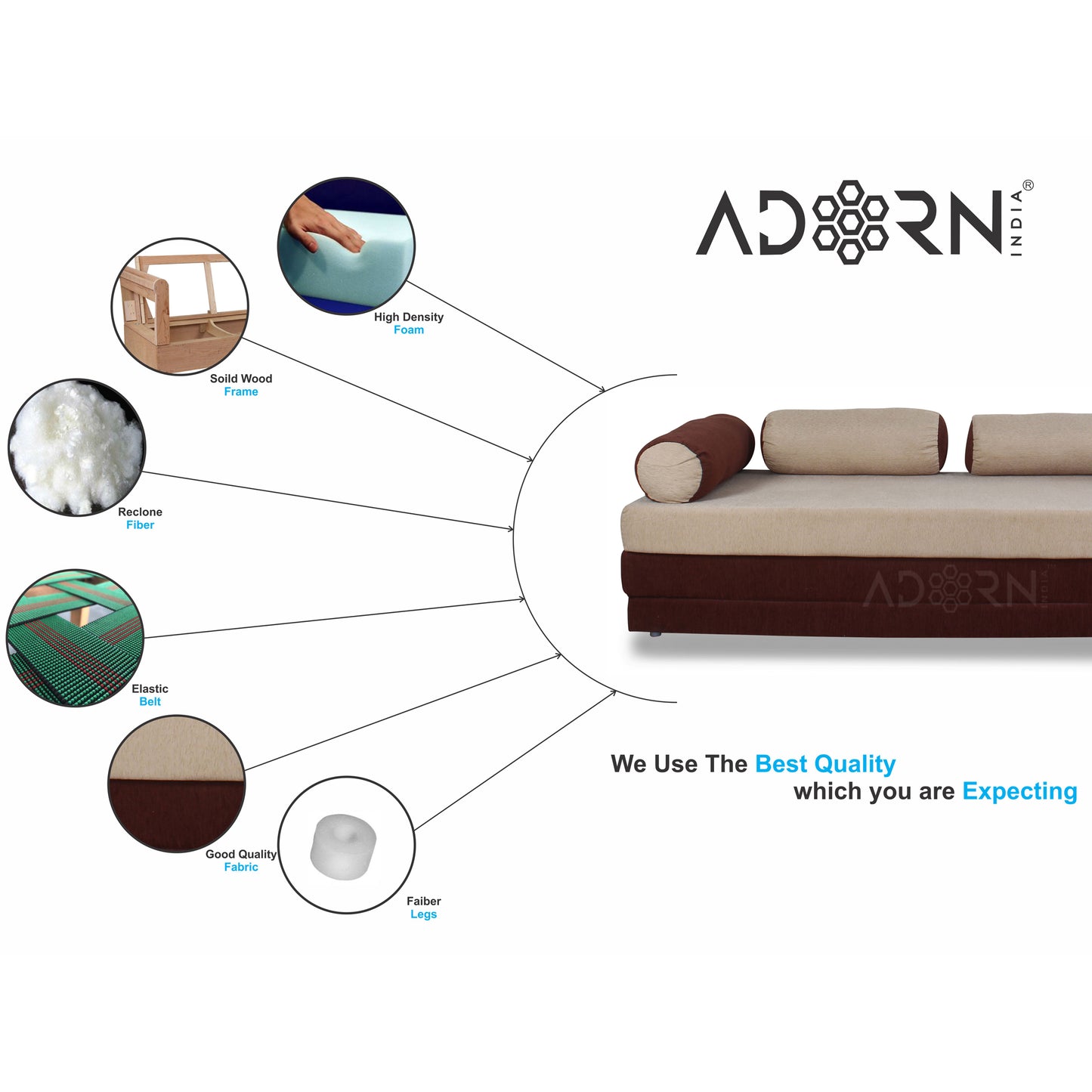 Adorn India Easy Fabric Deewan Cum Bed (Brown and Beige)