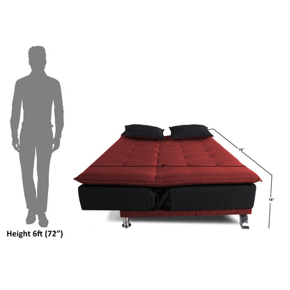 Adorn India Exclusive Two Tone Arden 4 Seater Sofa Cum Bed 4 x 6 (Maroon & Black) (3 Year Warranty)