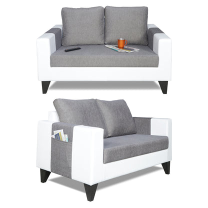 Adorn India Ashley Plain Leatherette Fabric 3-2-1 Six Seater Sofa Set (Grey & White) (3 Year Warranty)