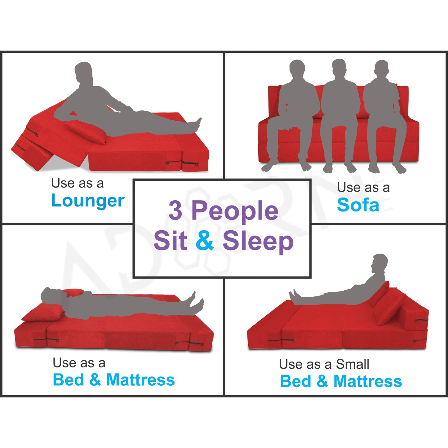 Adorn India Easy 3 Seater Sofa Cum Bed Alyn 5'x 6' (Red) (1 Year Warranty)