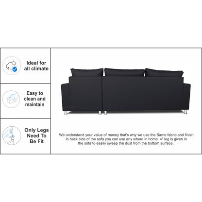Adorn India Straight line L Shape Sofa (Black)