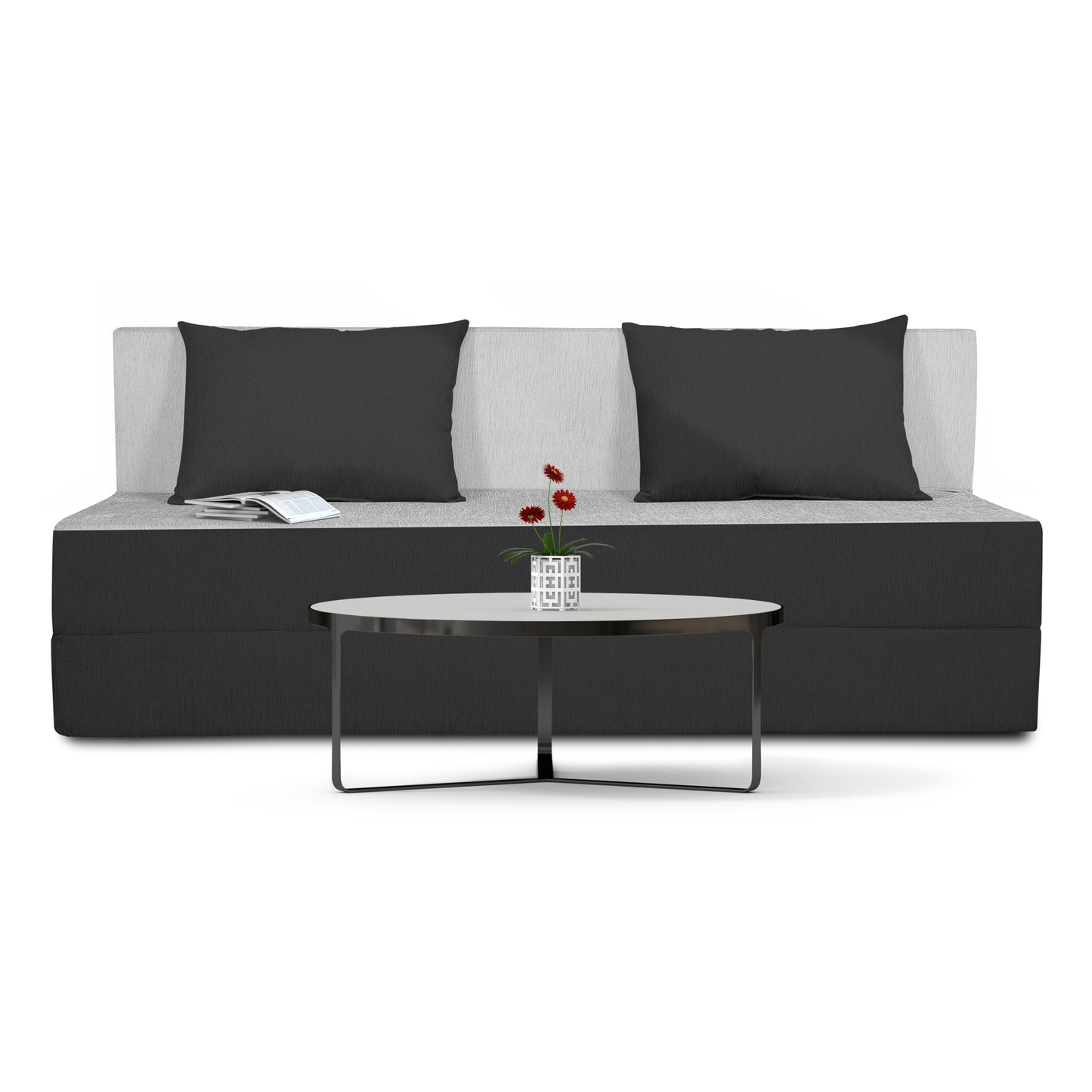 Adorn India Easy 3 Seater Sofa Cum Bed (Black & Grey) (5x6) (3 Year Warranty)
