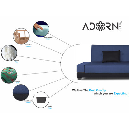 Adorn India Exclusive Two Tone Blake Three Seater Sofa Cum Bed (Blue & Black), Wood, Foam