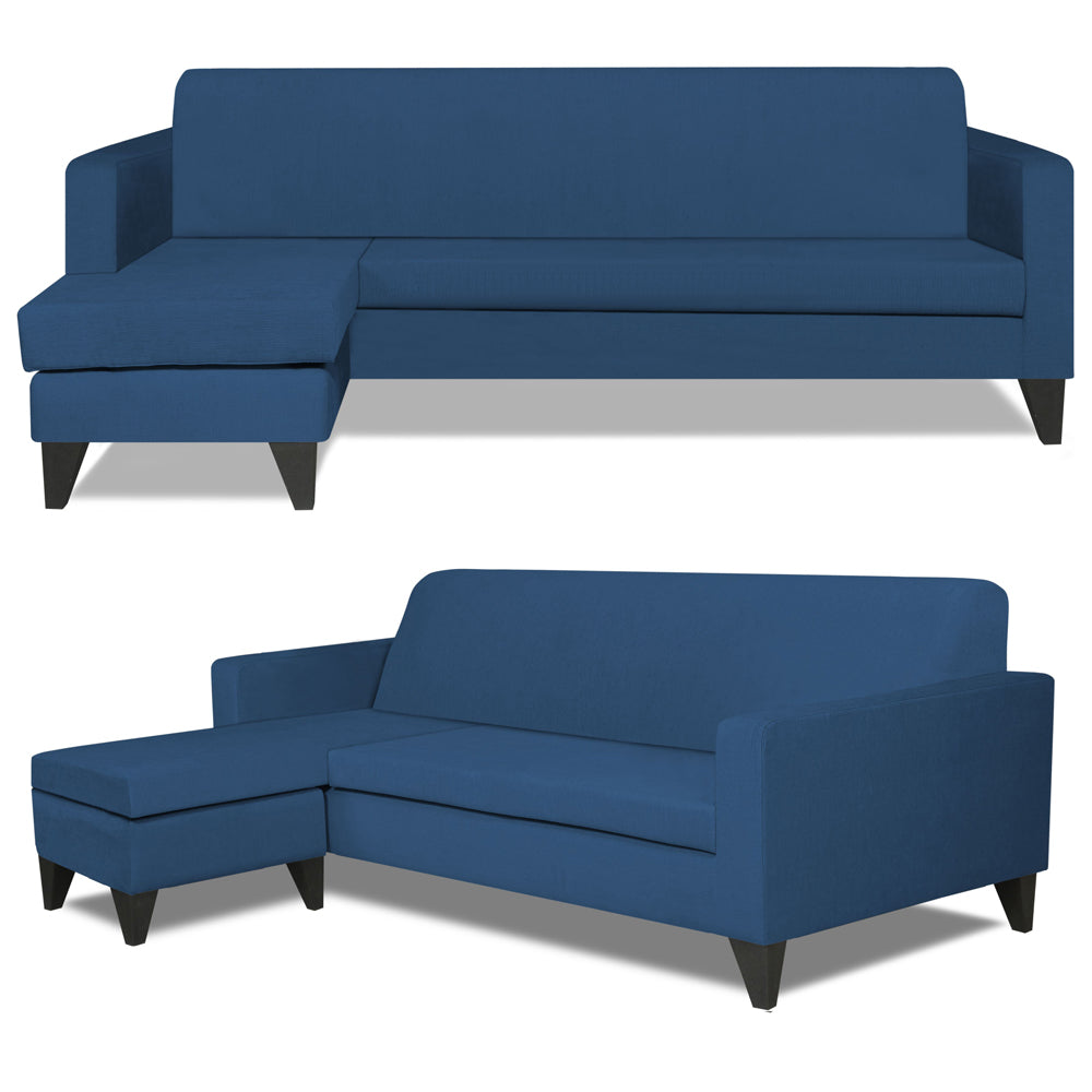 Adorn India Aladra L Shape Decent 5 Seater Sofa Set LHS (Blue) (3 Year Warranty)