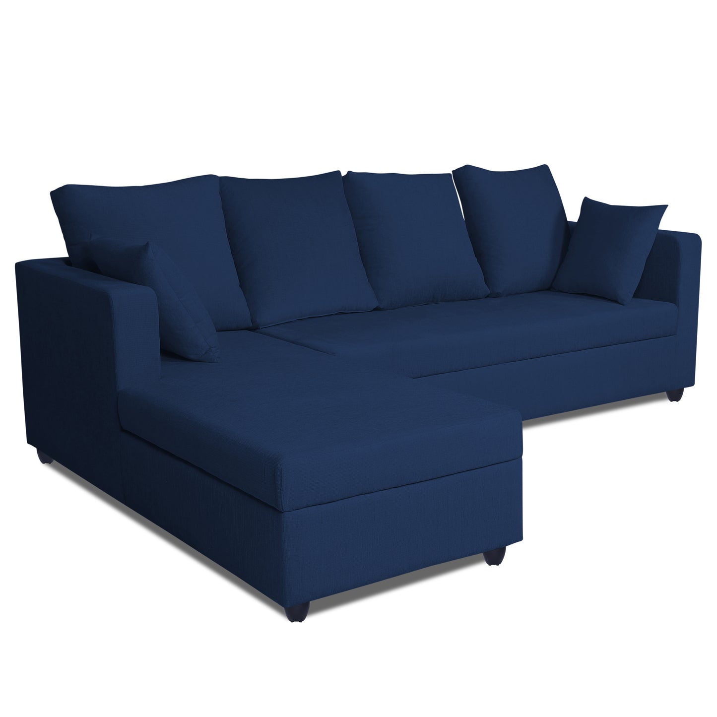 Adorn India Zink Straight line L Shape 5 Seater Sofa Plain Cushion (Left Side Handle)(Blue)