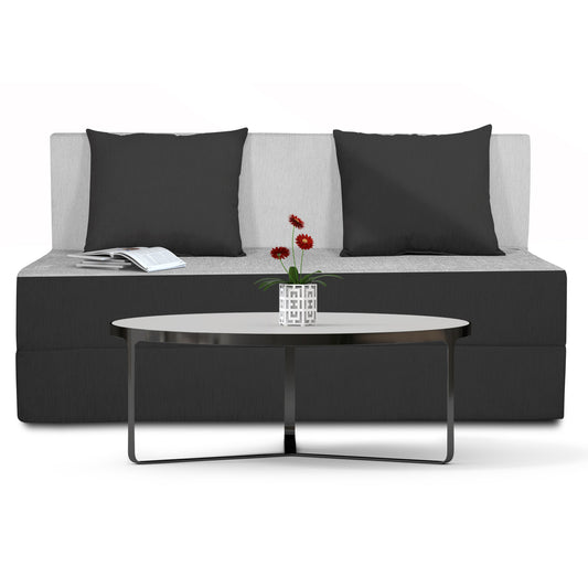 Adorn India Easy 2 Seater Sofa Cum Bed (2 Years Warrenty Quality Foam)-Perfect for Seat & Sleep Washeble Polyster Fabric Cover (Black & Grey) 4'x6'.Pillows Free (1 Year Warranty)