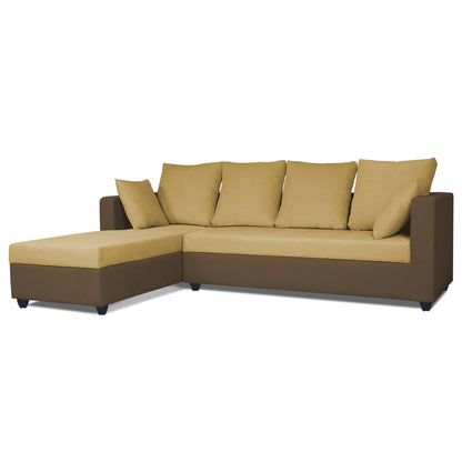 Adorn India Zink Straight line L Shape 6 Seater Sofa Plain Cushion (Left Side Handle)(Brown & Beige)