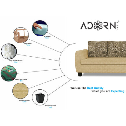 Adorn India Raiden Crafty L Shape 6 Seater Sofa Set with Center Table (Right Hand Side) (Beige) (3 Year Warranty)