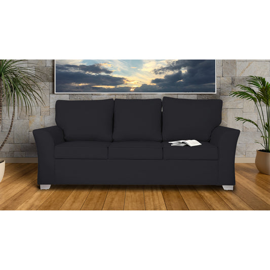 Adorn India Alexia 3 Seater Sofa(Black), Wood, Foam