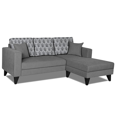 Adorn India Parker Leaf L Shape 4 Seater Sofa Set (Right Hand Side) (Grey) Martin Plus (3 Year Warranty)