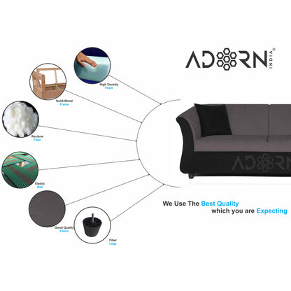 Adorn India Acura 3 Seater Sofa (Grey & Black)