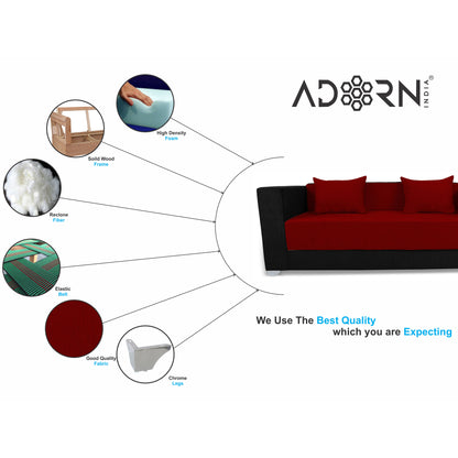 Adorn India Almond 3 Seater Sofa Cumbed (Maroon & Black)