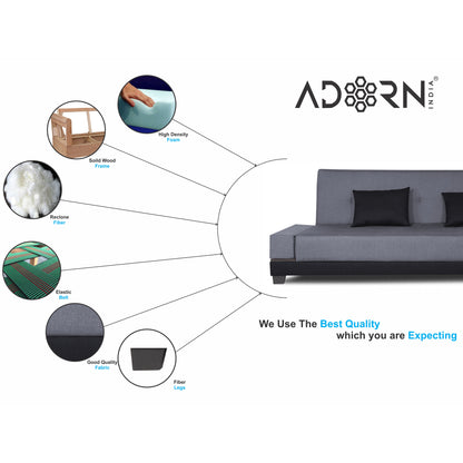 Adorn India Exclusive Two Tone Blake Three Seater Sofa Cum Bed (Dark Grey & Black), Wood, Foam