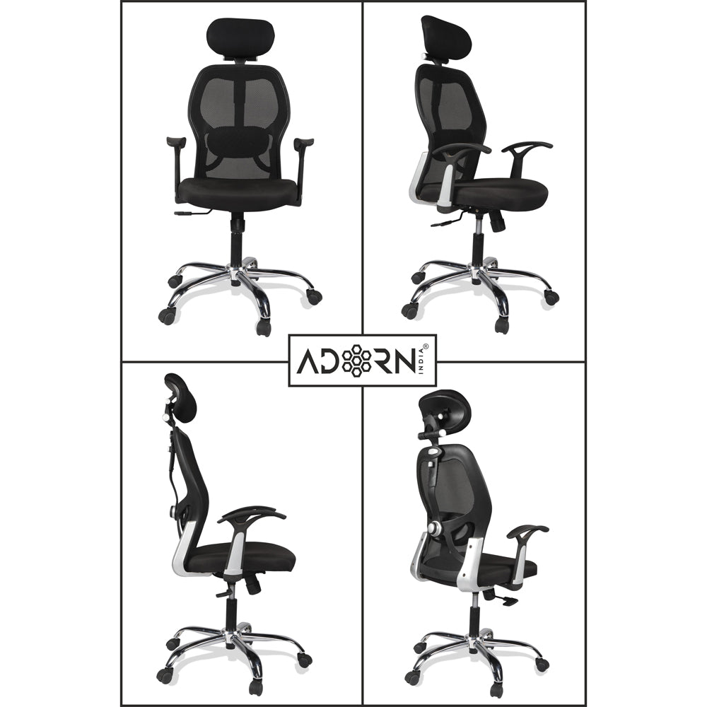 Adorn India Marvel Adjustable High Back Breathable Mesh, Rubberwood Office Executive Ergonomic Chair (Black)