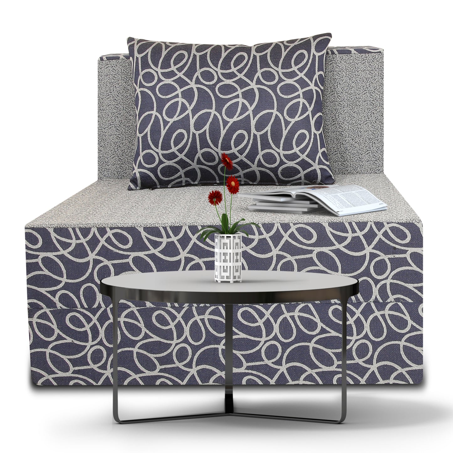 Adorn India Easy Single Seater Sofa Cum Bed Poly Cotton 3'X6' (Blue and Grey)