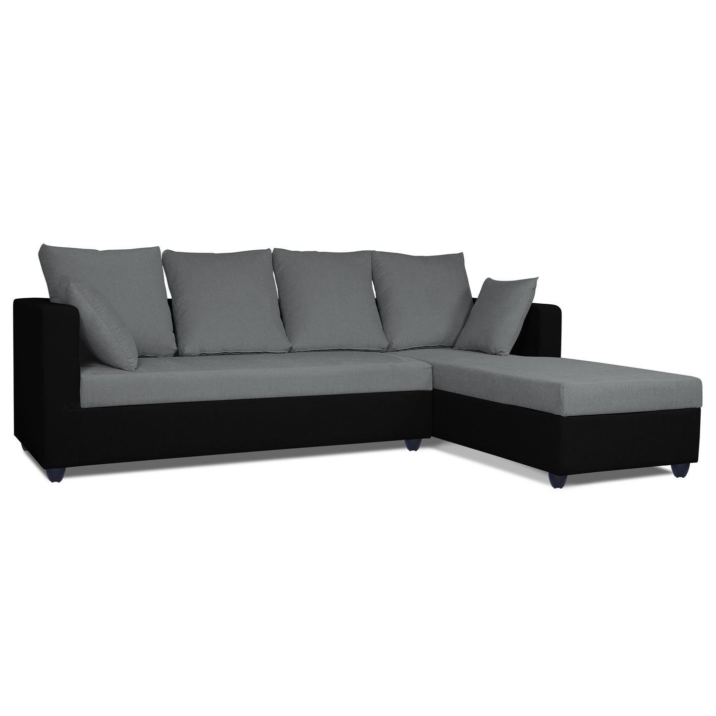 Adorn India Zink Straight line L Shape 6 Seater Sofa Plain Cushion (Grey & Black)