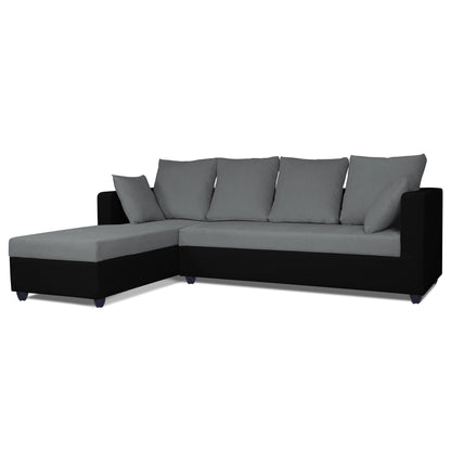 Adorn India Zink Straight line L Shape 5 Seater Sofa Plain Cushion (Left Side Handle)(Grey & Black)