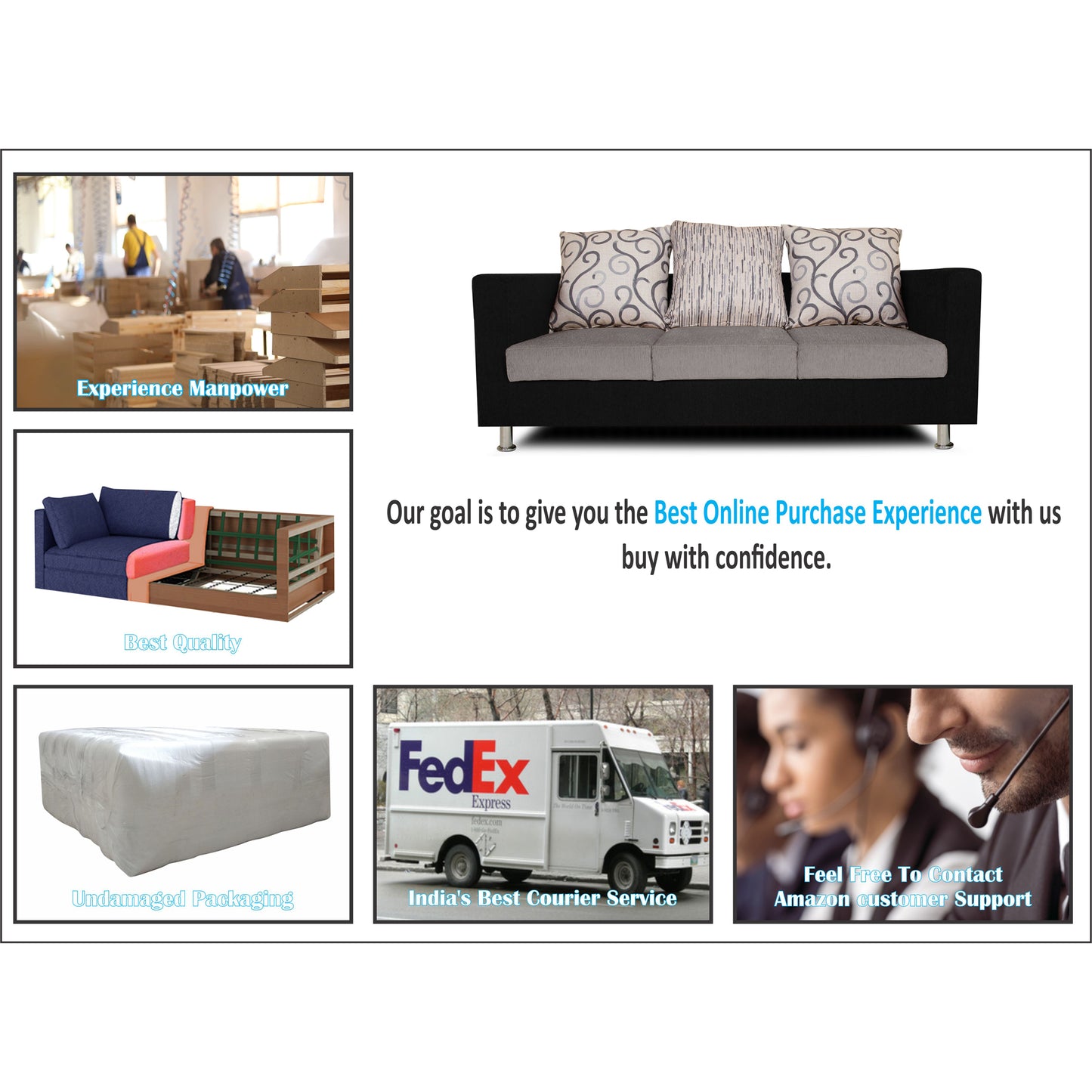 Adorn India Dexter Sofa Set 3-1-1 digitel Print (Grey & Black)