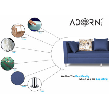Adorn India Alica 3 Seater Sofa (Blue), Wood, Foam