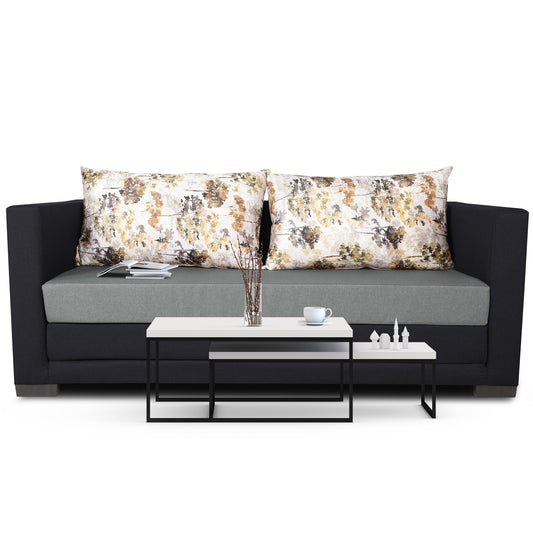 Adorn India Exclusive Two Tone Straight Line Three Seater Sofa Cum Bed (Black & Grey)