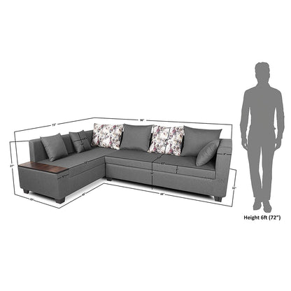 Adorn India Mclain L Shape 6 Seater Sofa (Left Side Handle)(Light Grey)