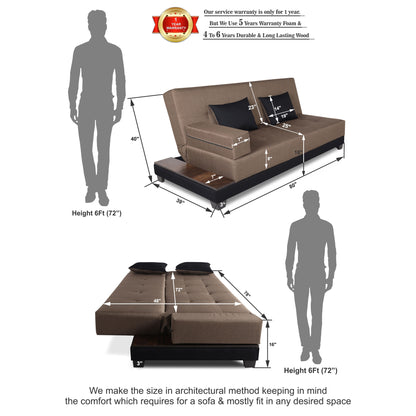 Adorn India Exclusive Two Tone Blake Three Seater Sofa Cum Bed (Camel & Black), Wood, Foam