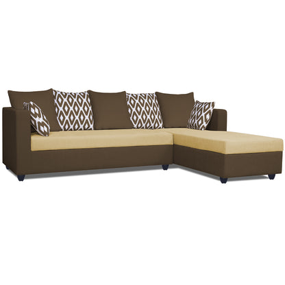 Adorn India Zink Straight line L Shape 6 Seater Sofa Rhombus Cushion(Brown & Beige)