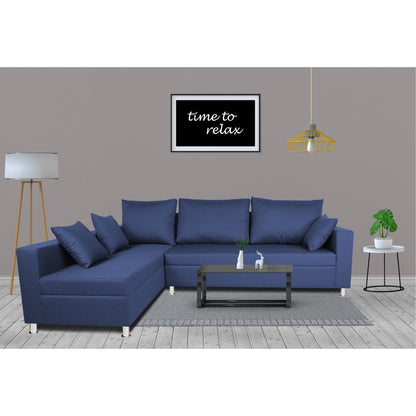 Adorn India Straight Line L Shape Sofa (Left Side Handle) (Blue)