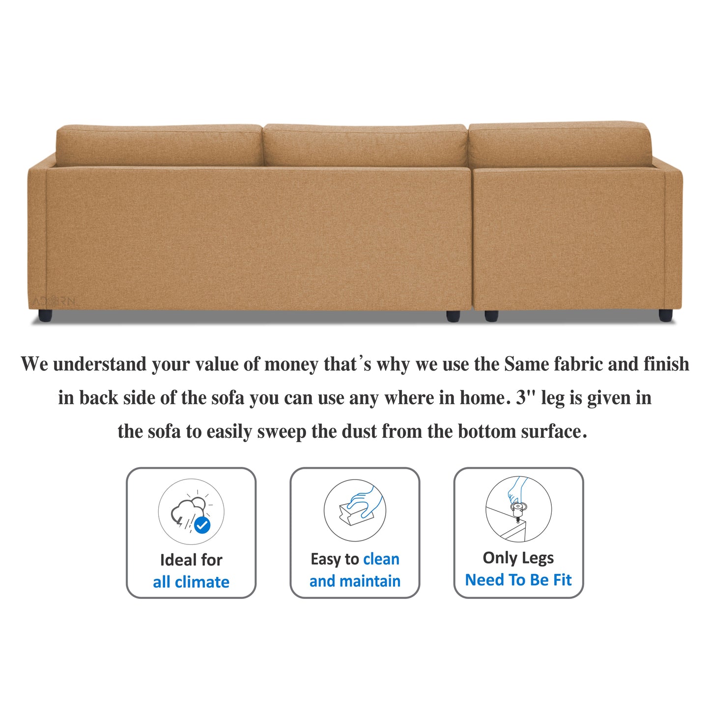 Adorn India Alexander L Shape 7 Seater Sofa Set with Ottoman Puffy LHS (Beige) (3 Year Warranty)