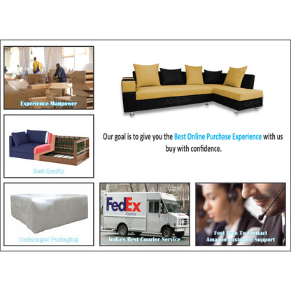 Adorn India Adillac 5 Seater Corner Sofa(Right Side)(Yellow & Black)