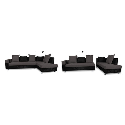 Adorn India adillac 5 Seater Corner Sofa (Right Side, Grey & Black)
