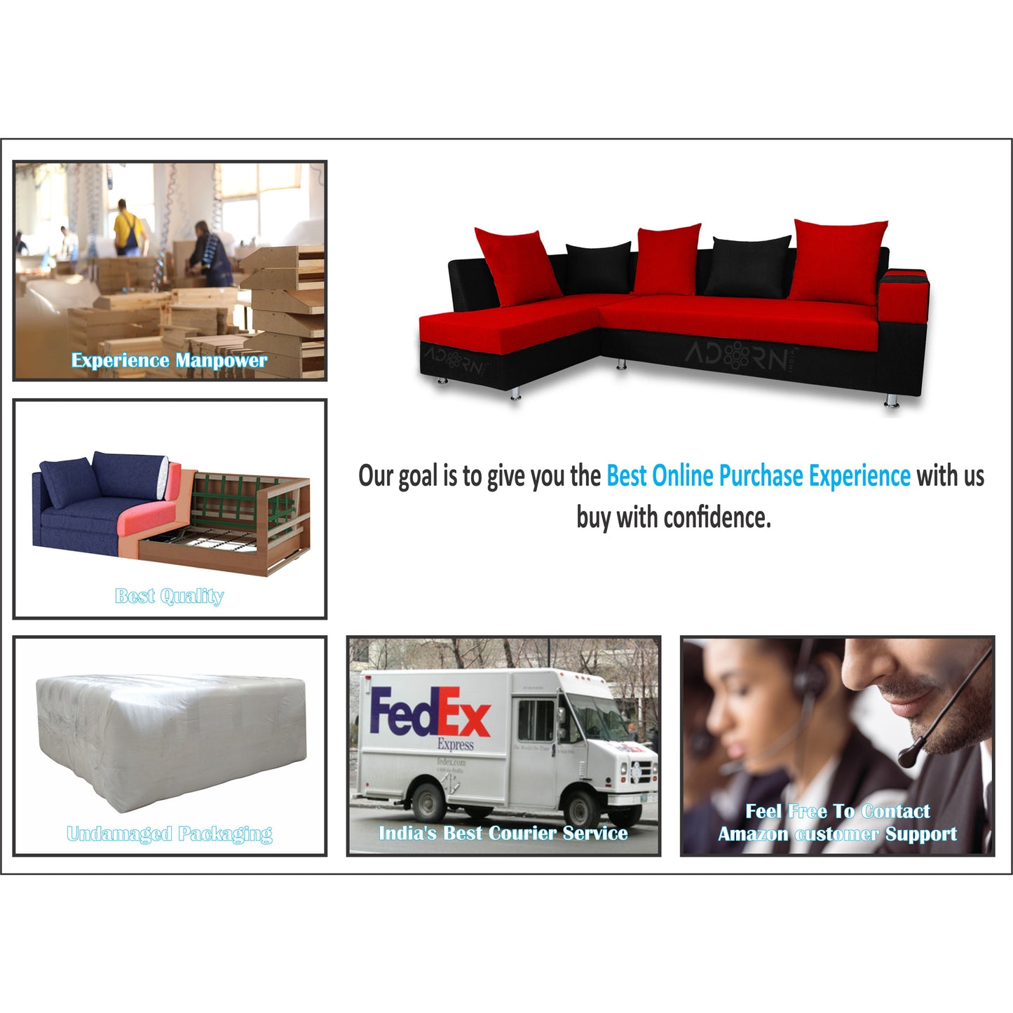 Adorn India Adillac 5 Seater Corner Sofa(Left Side Handle)(Red) d & Black)