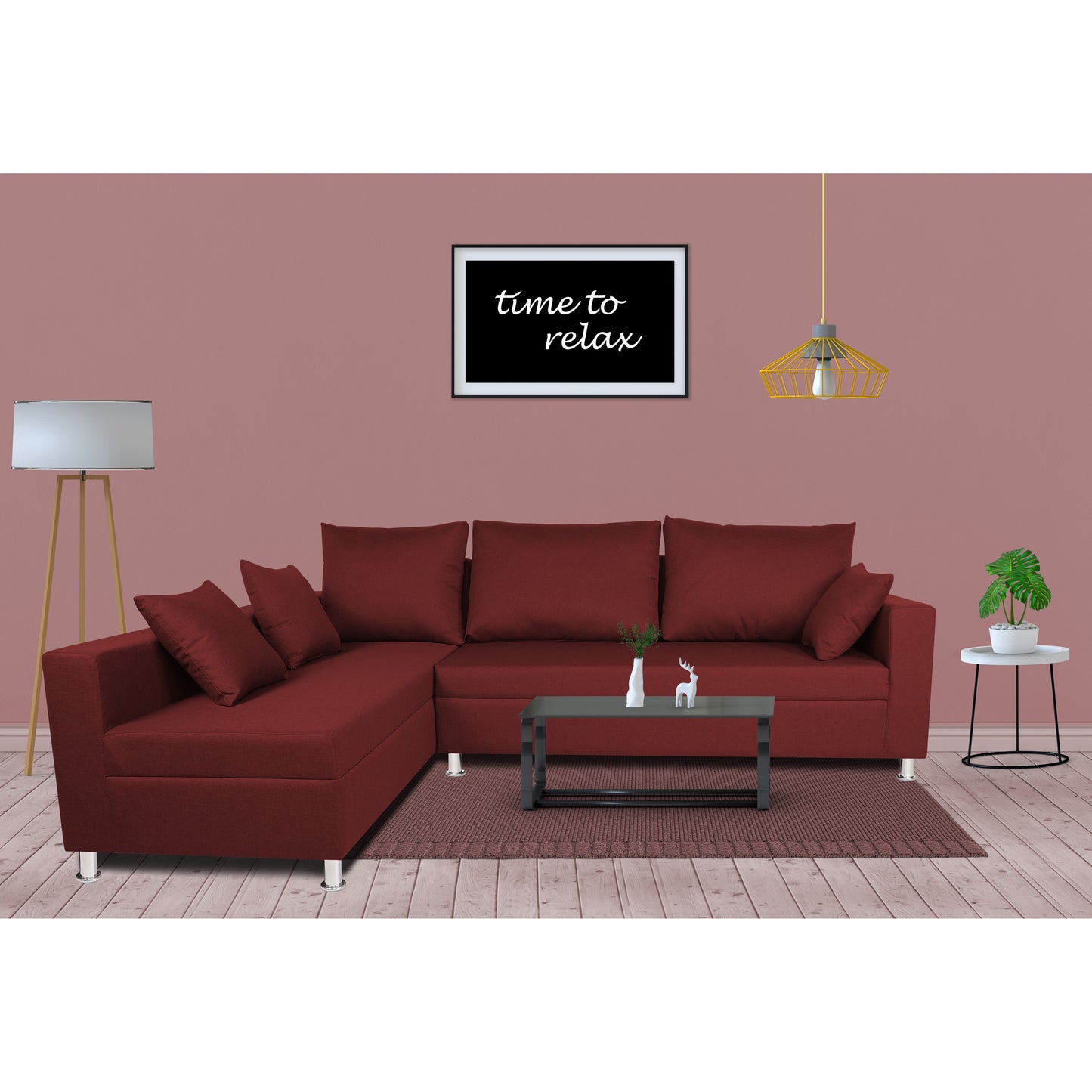 Adorn India Straight Line 6 seater L Shape Sofa set (Left Side Handle)(Maroon)