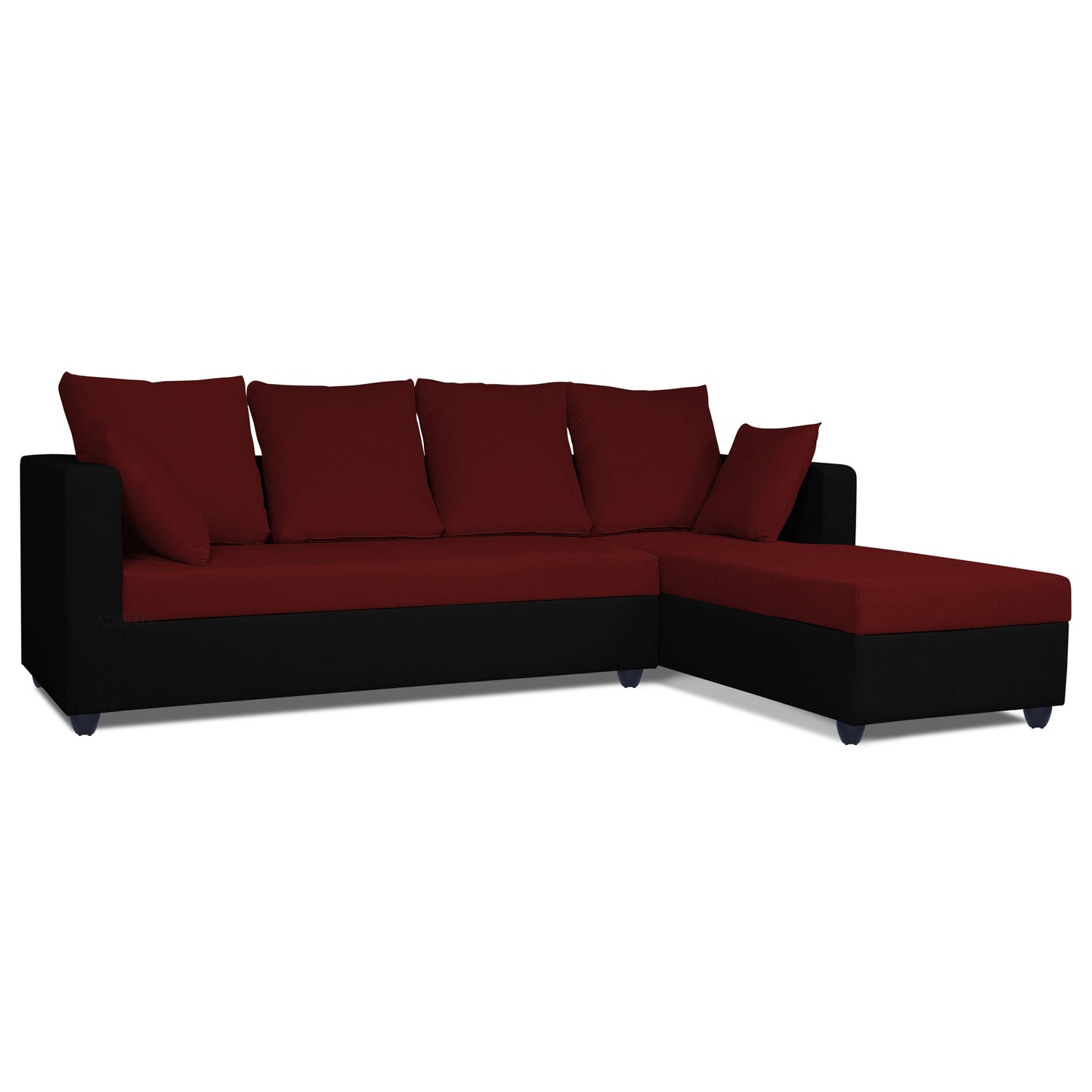 Adorn India Zink Straight line L Shape 6 Seater Sofa Plain Cushion (Maroon & Black)