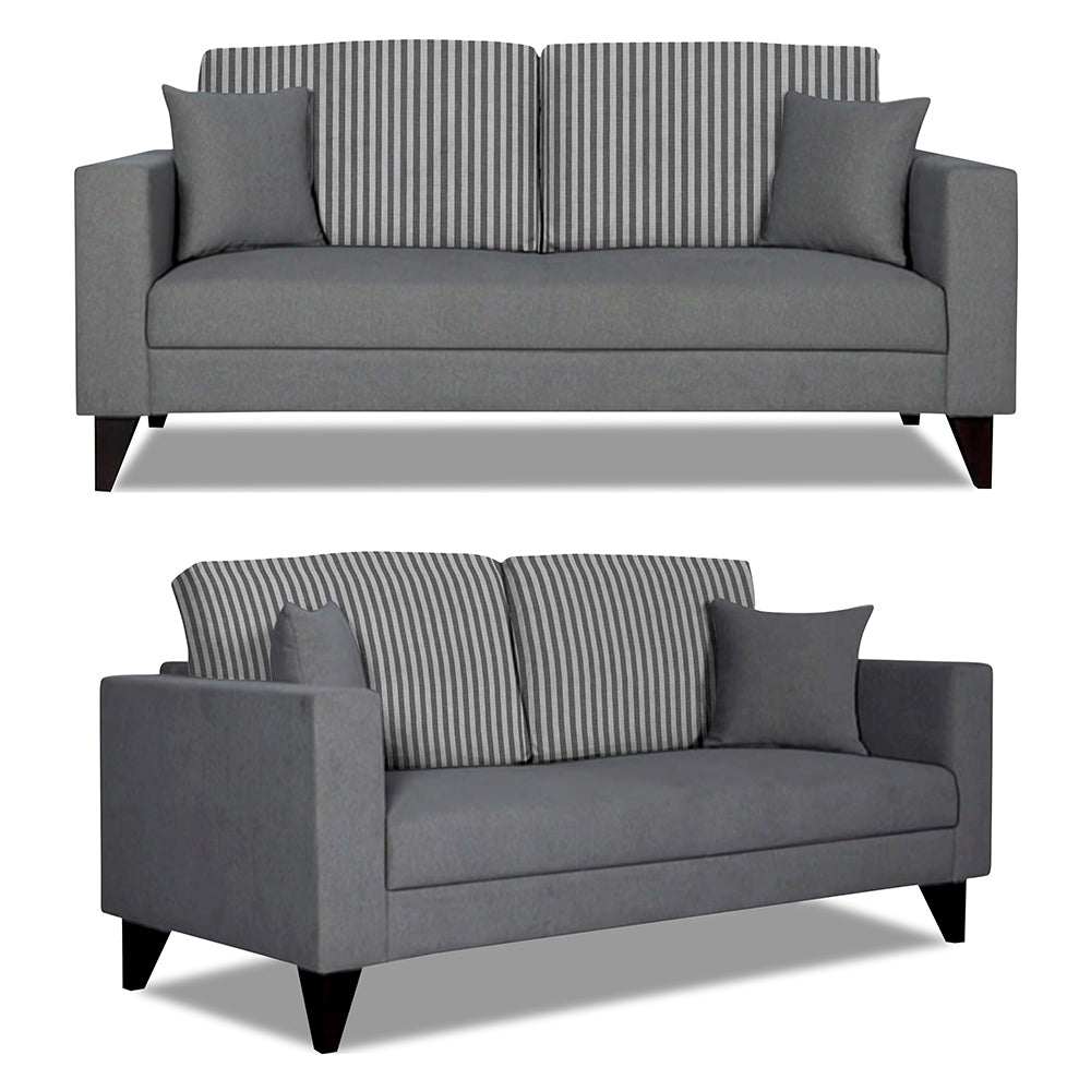Adorn India Hector Stripes 3+2 5 Seater Sofa Set (Grey) Martin Plus (3 Year Warranty)