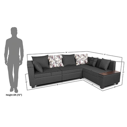 Adorn India Mclain L Shape 6 Seater Sofa (Dark Grey)